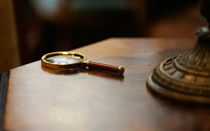 Lupa sobre una superficie de madera